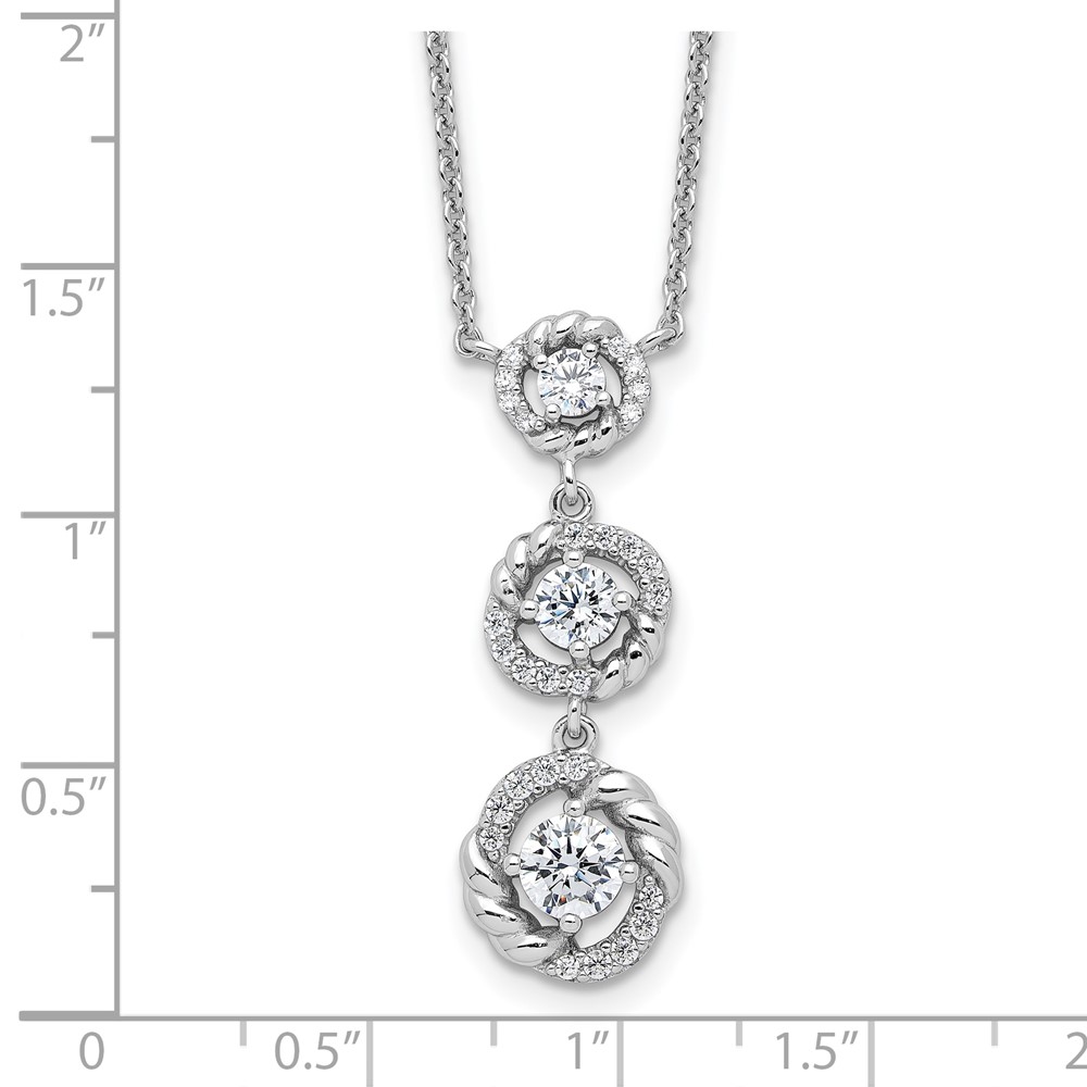 Pure Fire Sterling Silver Rhod-plated Fancy 16in w/2in ext CZ Dangle Neckla (QG6489-16)