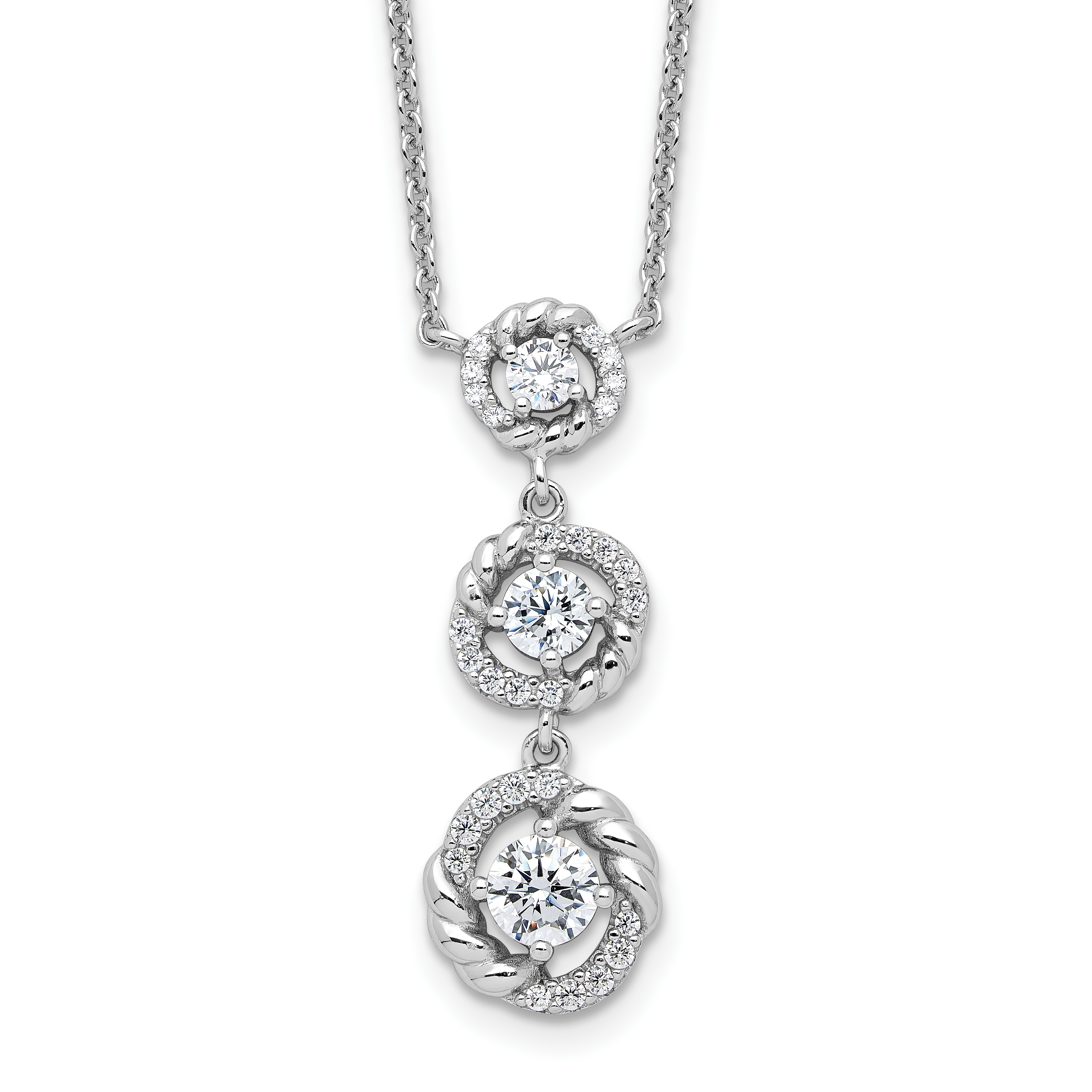 Pure Fire Sterling Silver Rhod-plated Fancy 16in w/2in ext CZ Dangle Neckla (QG6489-16)