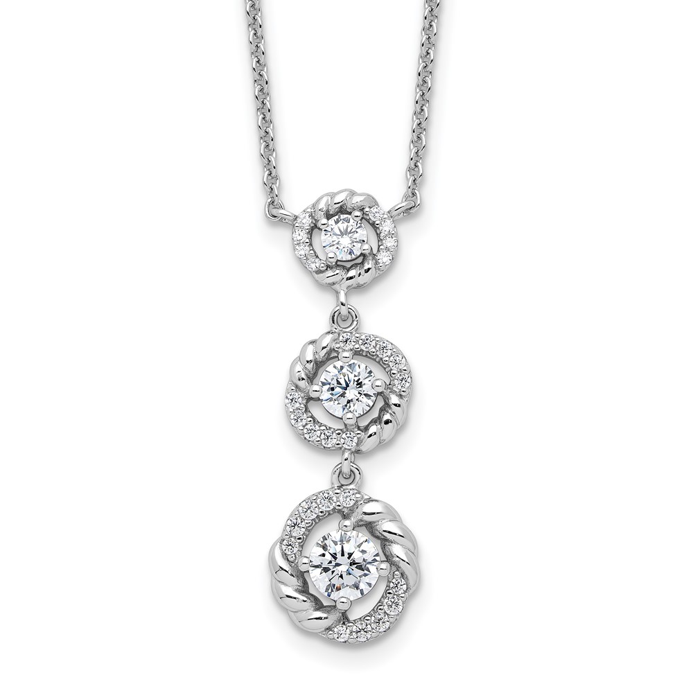 Pure Fire Sterling Silver Rhod-plated Fancy 16in w/2in ext CZ Dangle Neckla (QG6489-16)