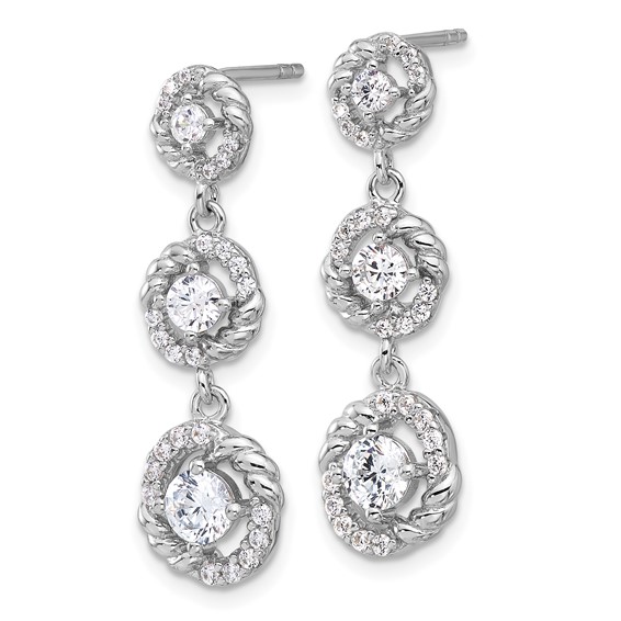 Pure Fire Sterling Silver Rhod-plated CZ Dangle Post Earrings