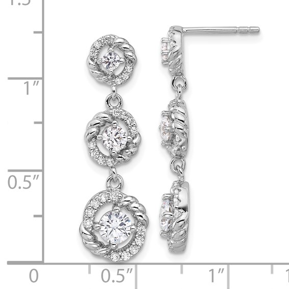 Pure Fire Sterling Silver Rhod-plated CZ Dangle Post Earrings