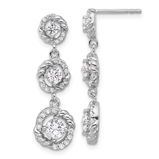 Pure Fire Sterling Silver Rhod-plated CZ Dangle Post Earrings