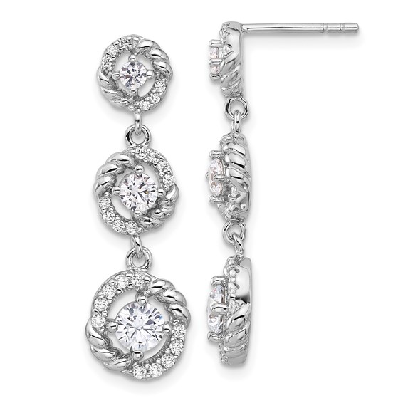 Pure Fire Sterling Silver Rhod-plated CZ Dangle Post Earrings