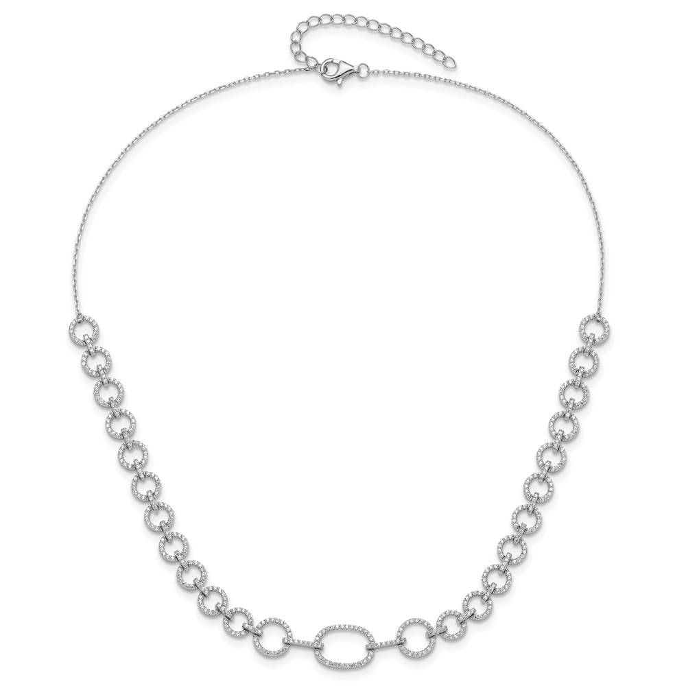 Sterling Silver Rhodium-plated CZ Circle Open Link 16in w/2in ext Necklace (QG6493-16)