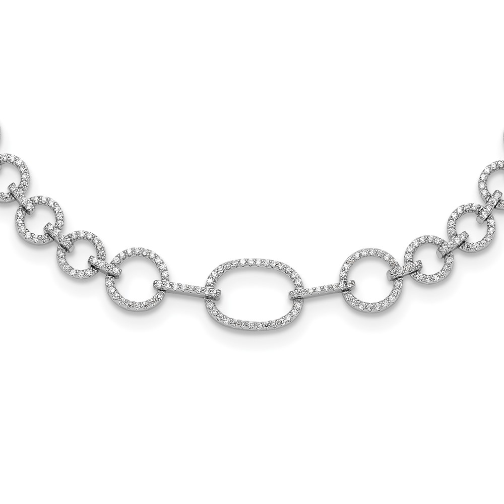 Sterling Silver Rhodium-plated CZ Circle Open Link 16in w/2in ext Necklace (QG6493-16)