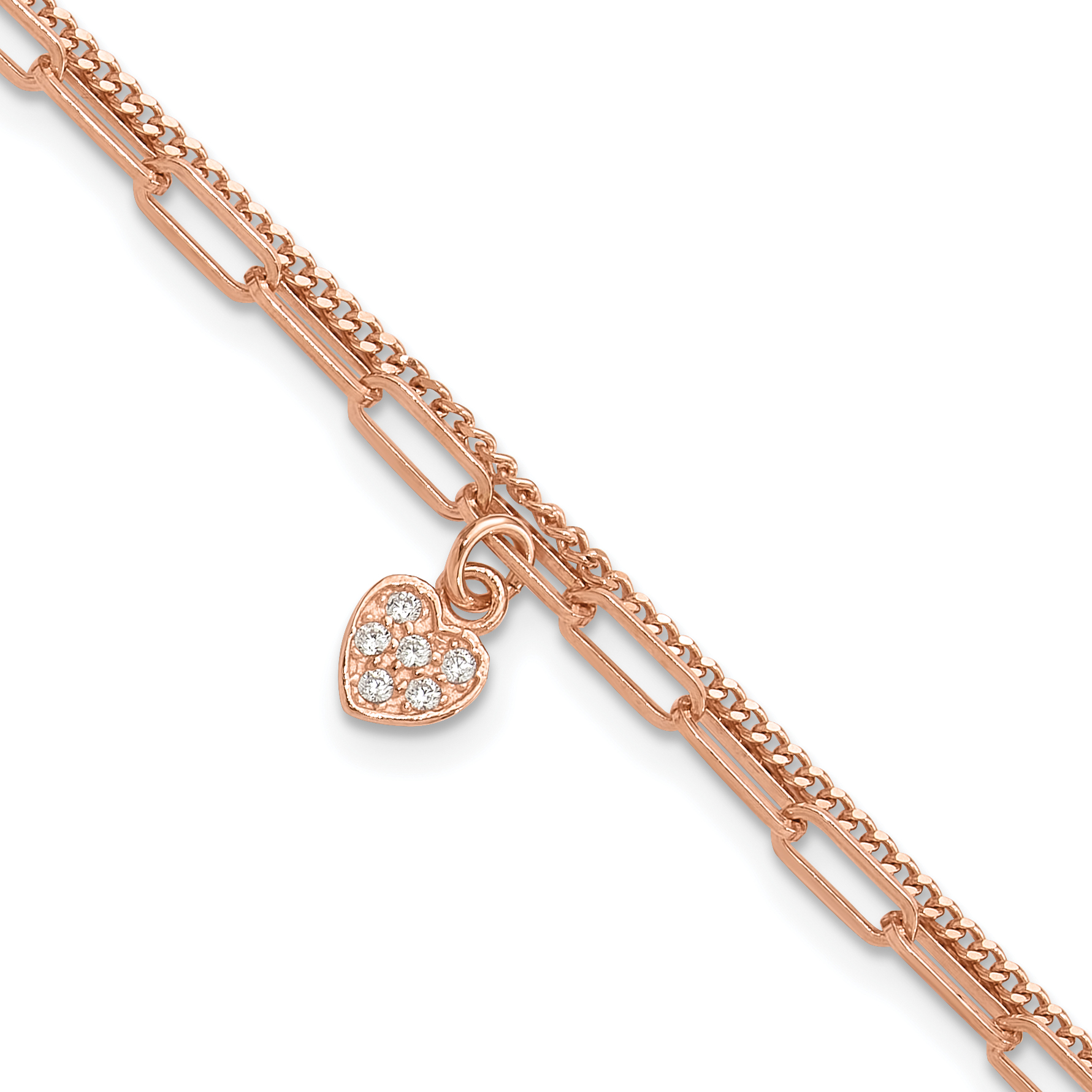 Sterling Silver Rose Gold-plated CZ Heart 6.75in w/1in ext. Bracelet (QG6494RP-6.75)