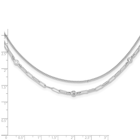 Sterling Silver Rhodium-plated CZ 2 Strand 17in w/2in ext. Necklace
