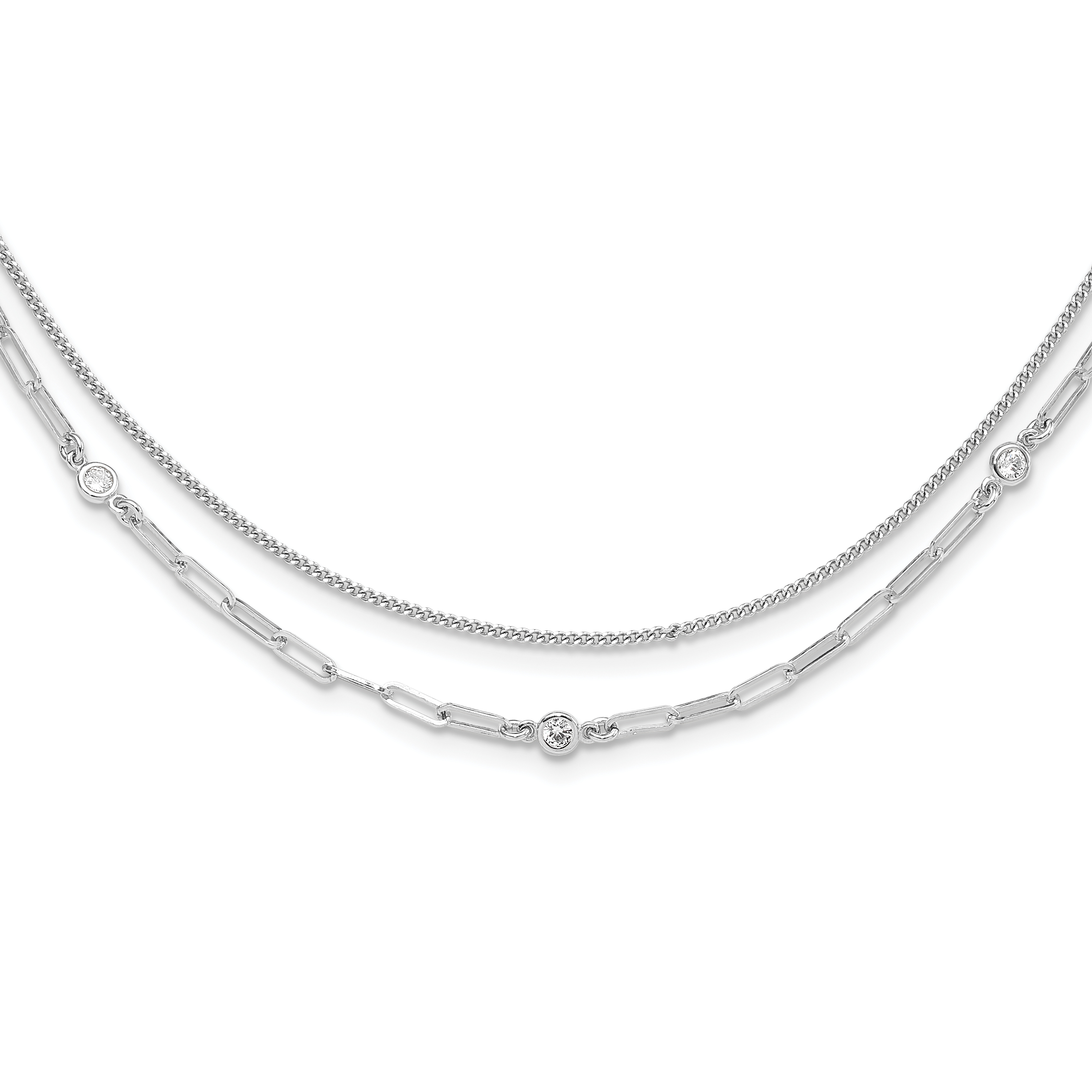 Sterling Silver Rhodium-plated CZ 2 Strand 17in w/2in ext. Necklace (QG6495-17)