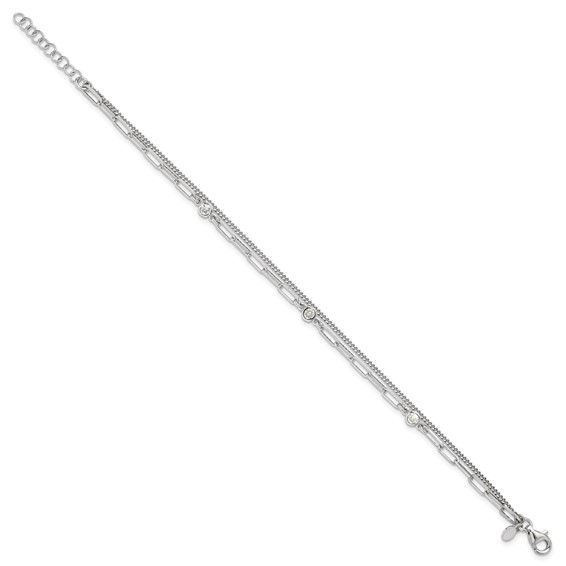 Sterling Silver Rhodium-plated CZ 2 Strand 6.75in w/1in ext. Bracelet