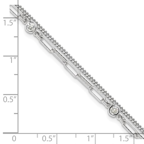Sterling Silver Rhodium-plated CZ 2 Strand 6.75in w/1in ext. Bracelet