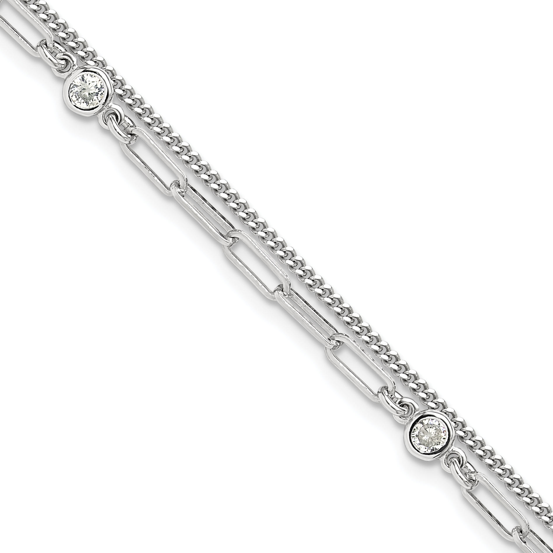 Sterling Silver Rhodium-plated CZ 2 Strand 6.75in w/1in ext. Bracelet (QG6495-6.75)