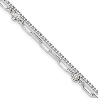 Sterling Silver Rhodium-plated CZ 2 Strand 6.75in w/1in ext. Bracelet