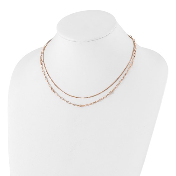 Sterling Silver Rose Gold-plated CZ 2 Strand 17in w/2in ext. Necklace