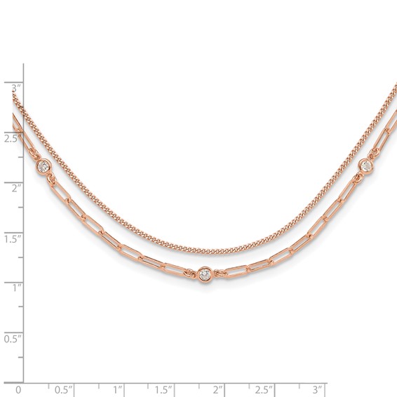 Sterling Silver Rose Gold-plated CZ 2 Strand 17in w/2in ext. Necklace