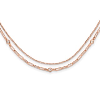 Sterling Silver Rose Gold-plated CZ 2 Strand 17in w/2in ext. Necklace
