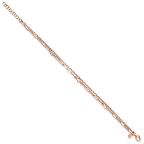 Sterling Silver Rose Gold-plated CZ 2 Strand 6.75in w/1in ext. Bracelet