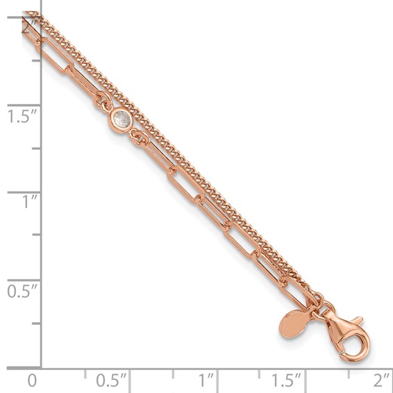 Sterling Silver Rose Gold-plated CZ 2 Strand 6.75in w/1in ext. Bracelet