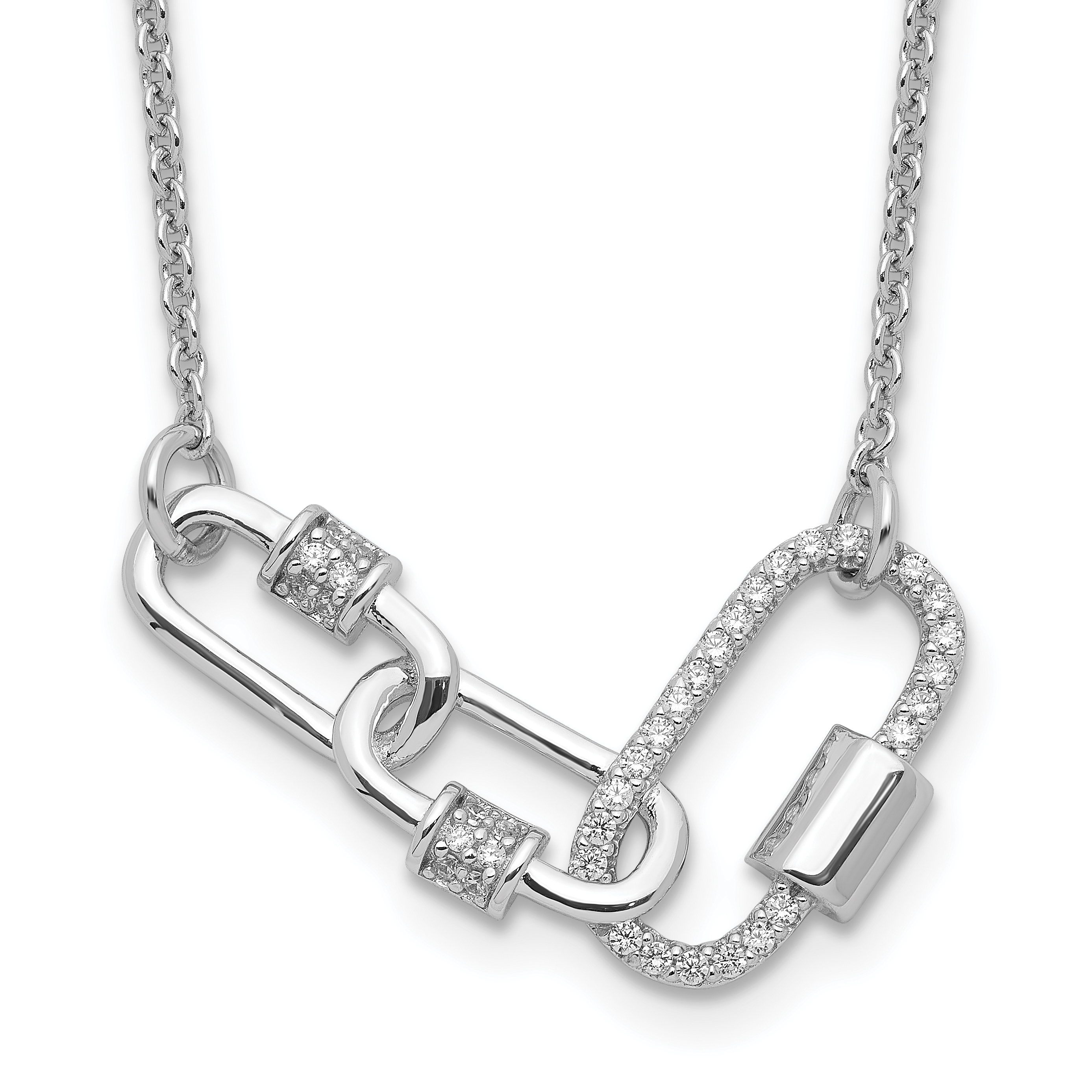 Sterling Silver Rhodium-plated Fancy Link CZ 16in w/1in ext Necklace (QG6496-16)