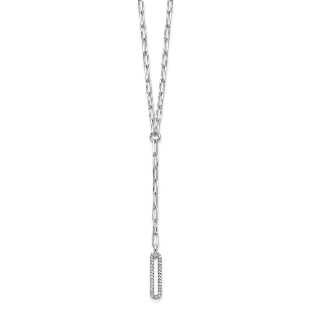 Sterling Silver Rhodium-plated Paperclip Link CZ 16in w/1.75in ext. Necklac (QG6499-16)