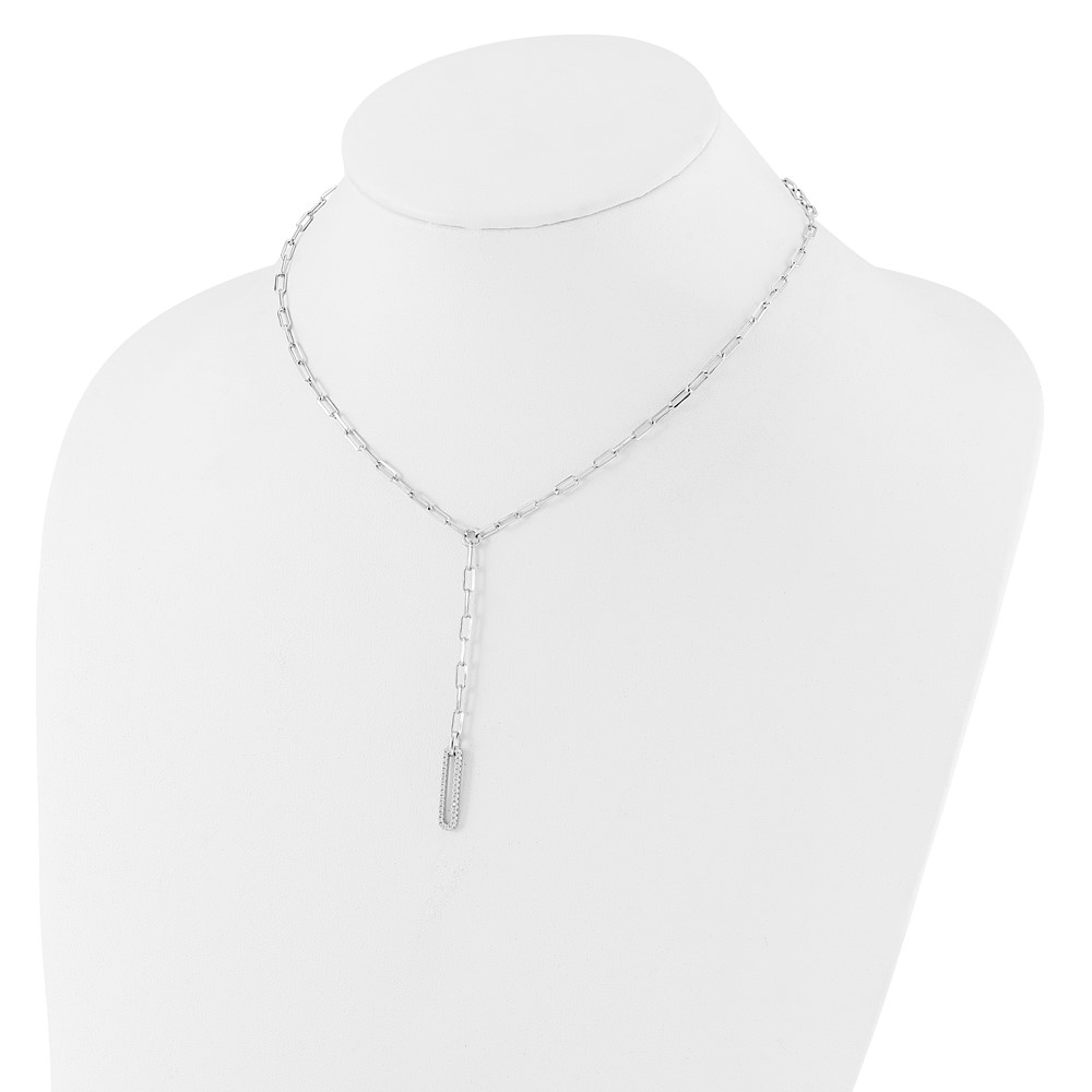 Sterling Silver Rhodium-plated Paperclip Link CZ 16in w/1.75in ext. Necklac (QG6499-16)