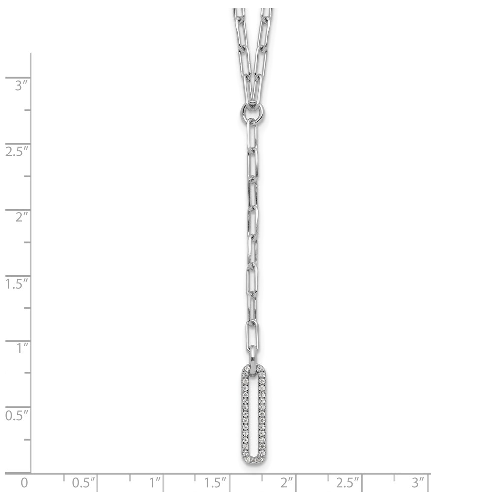 Sterling Silver Rhodium-plated Paperclip Link CZ 16in w/1.75in ext. Necklac (QG6499-16)