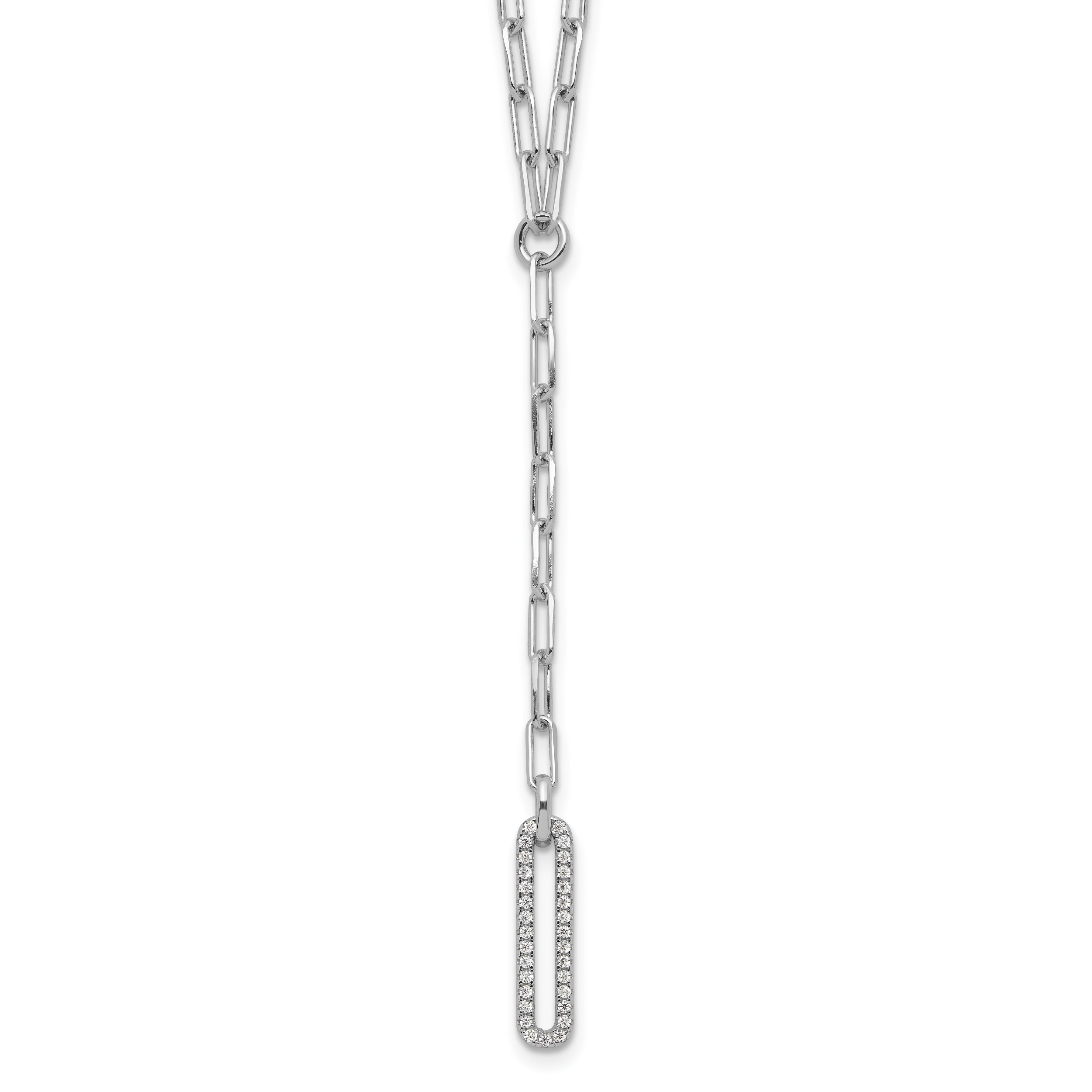 Sterling Silver Rhodium-plated Paperclip Link CZ 16in w/1.75in ext. Necklac (QG6499-16)