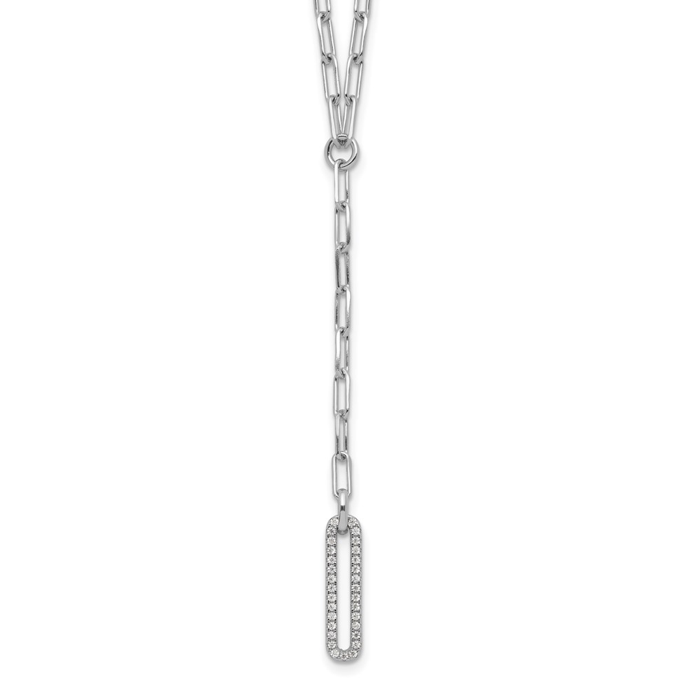 Sterling Silver Rhodium-plated Paperclip Link CZ 16in w/1.75in ext. Necklac (QG6499-16)