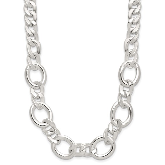 Sterling Silver Polished Fancy Link Necklace
