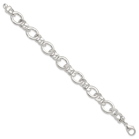 Sterling Silver Polished Flat Fancy Link Bracelet