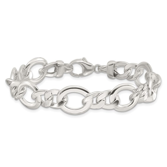 Sterling Silver Polished Flat Fancy Link Bracelet