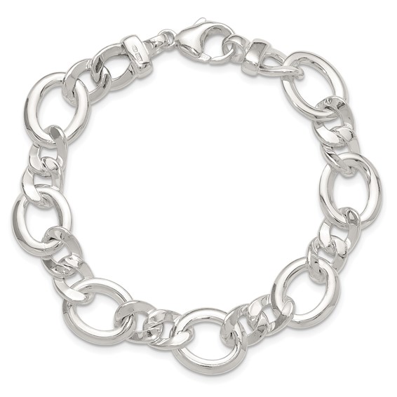 Sterling Silver Polished Flat Fancy Link Bracelet