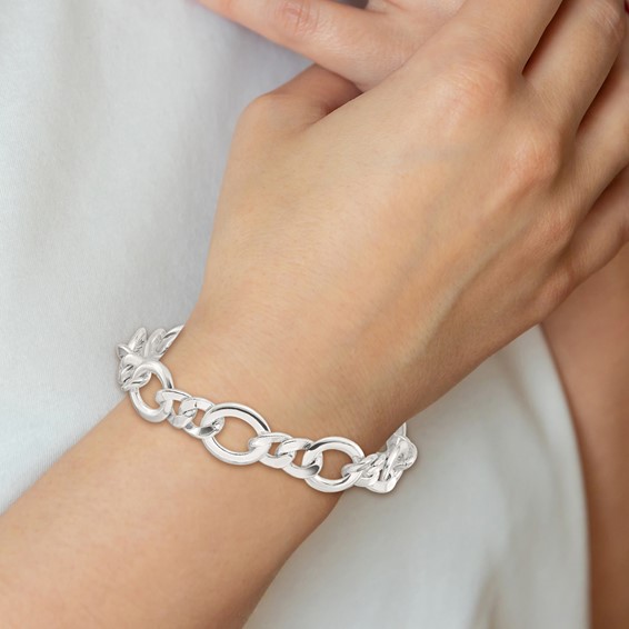 Sterling Silver Polished Flat Fancy Link Bracelet