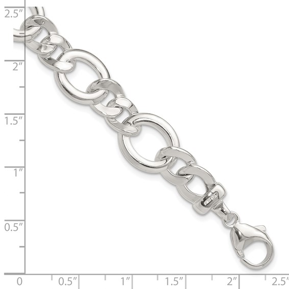 Sterling Silver Polished Flat Fancy Link Bracelet