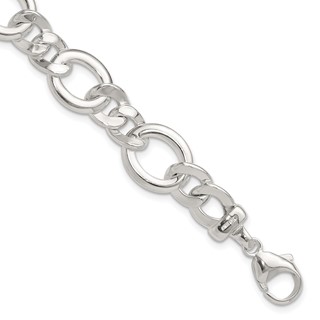 Sterling Silver Polished Flat Fancy Link Bracelet