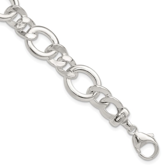 Sterling Silver Polished Flat Fancy Link Bracelet