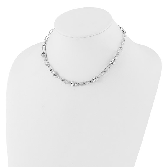 Sterling Silver Rhodium-plated 16 w/1in ext Fancy Link Necklace