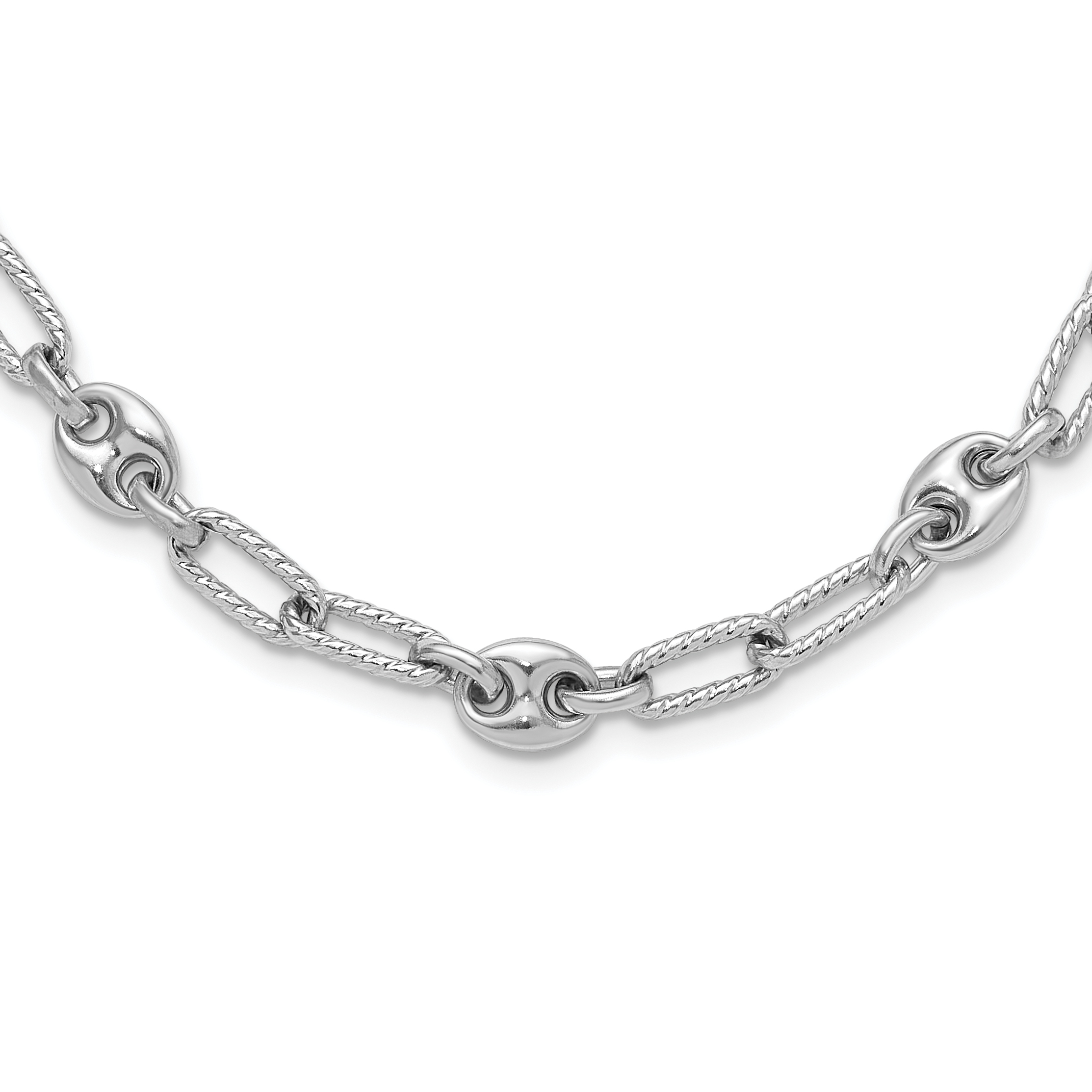 Sterling Silver Rhodium-plated 16 w/1in ext Fancy Link Necklace (QG6502-16)