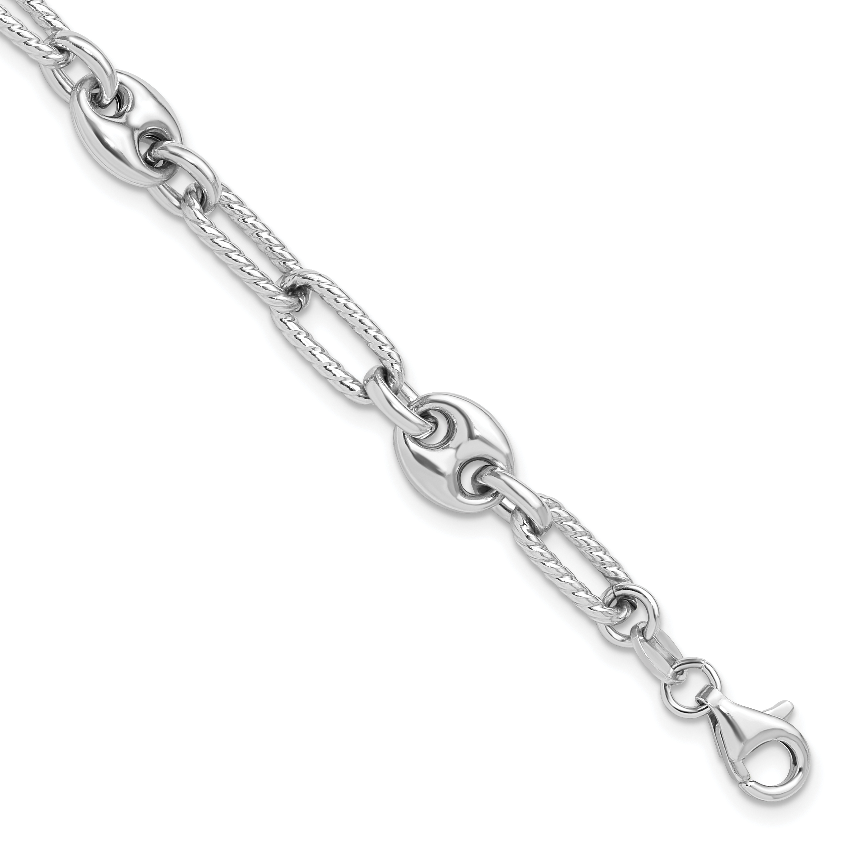 Sterling Silver Rhodium-plated 7 w/1in ext Fancy Link Bracelet (QG6502-7)