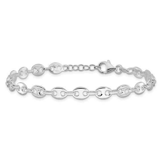 Sterling Silver Rhodium-plated 7.25in w/.5in ext. Fancy Link Bracelet