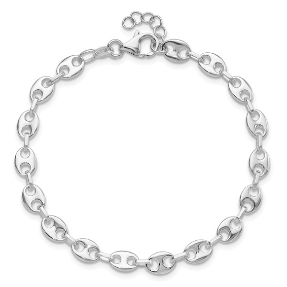 Sterling Silver Rhodium-plated 7.25in w/.5in ext. Fancy Link Bracelet