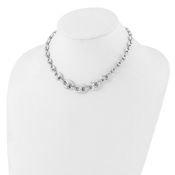 Sterling Silver Rh-plated Hollow Graduated Marina Link 17in Necklace