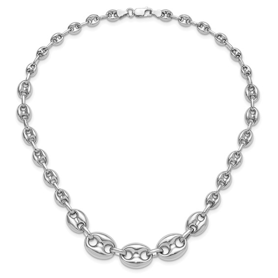 Sterling Silver Rh-plated Hollow Graduated Marina Link 17in Necklace