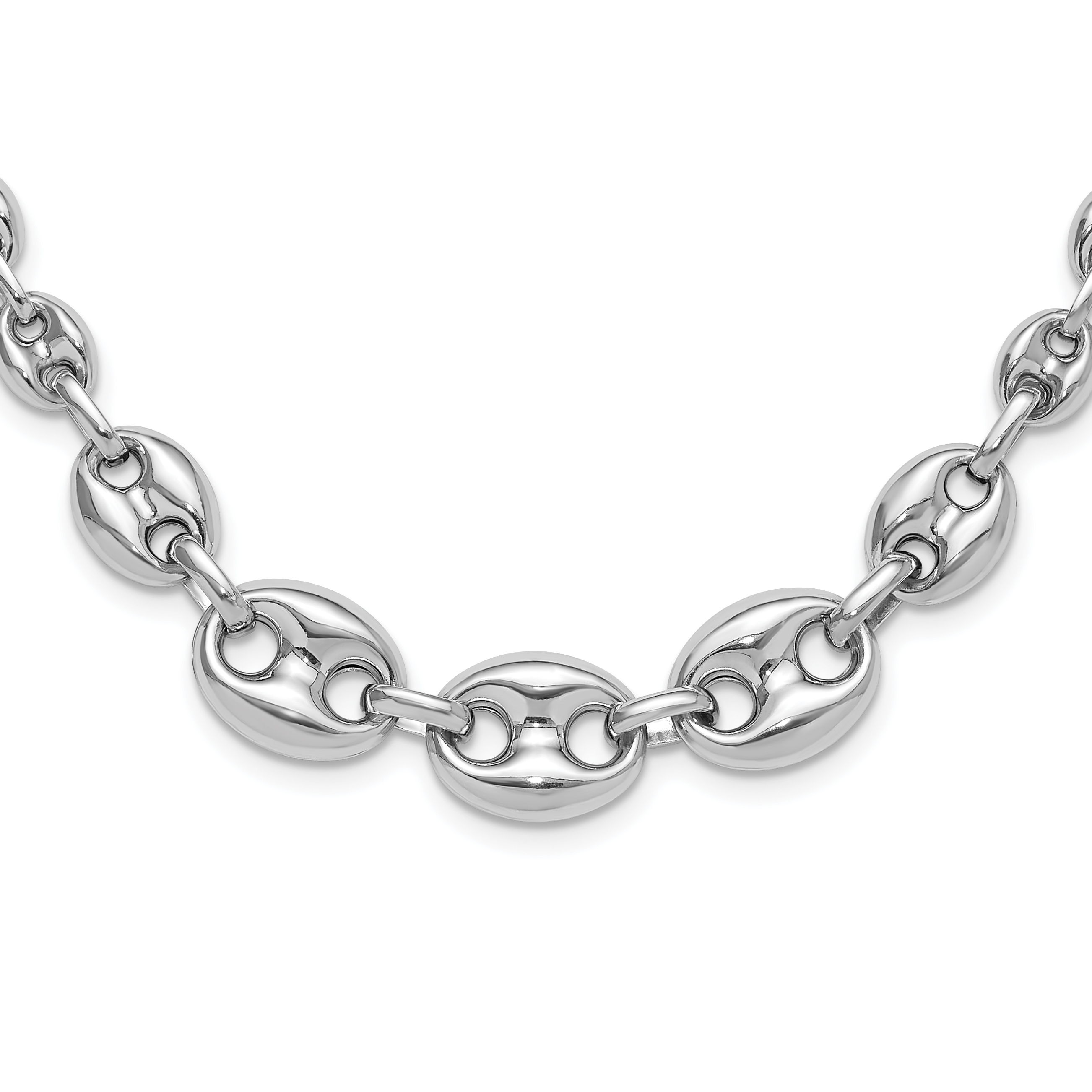 Sterling Silver Rh-plated Hollow Graduated Marina Link 17in Necklace (QG6504-17)