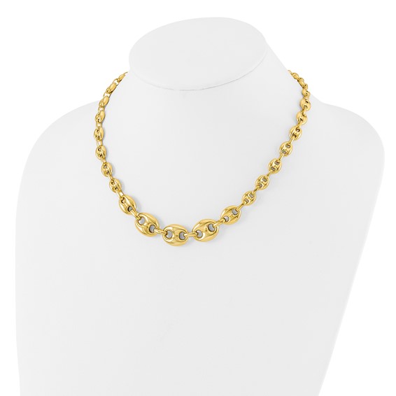 Sterling Silver Gold-tone Hollow Graduated Marina Link 17in Necklace
