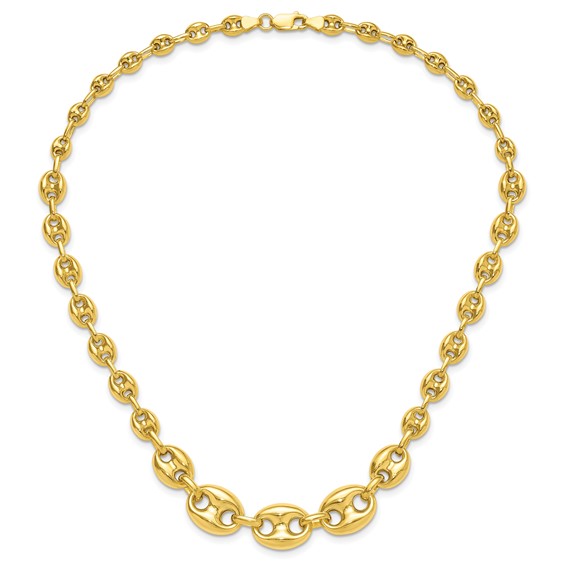 Sterling Silver Gold-tone Hollow Graduated Marina Link 17in Necklace