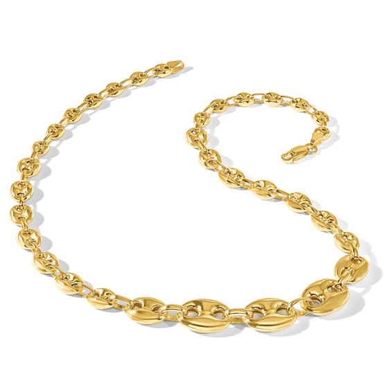 Sterling Silver Gold-tone Hollow Graduated Marina Link 17in Necklace