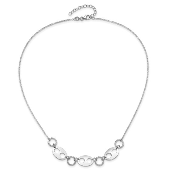Sterling Silver Rhodium-plated D/C Link  w/2 in ext. Necklace