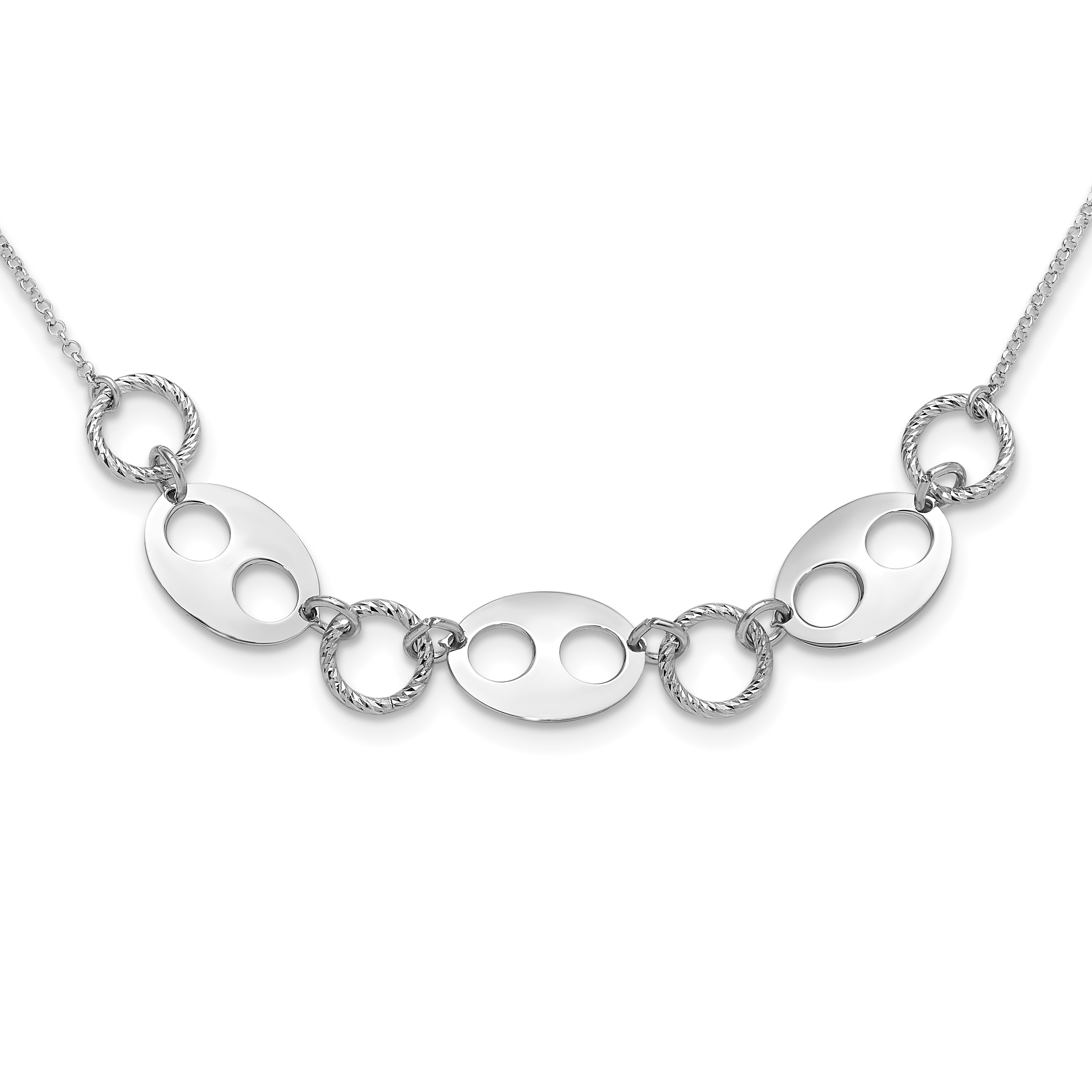 Sterling Silver Rhodium-plated D/C Link  w/2 in ext. Necklace (QG6505-18.25)