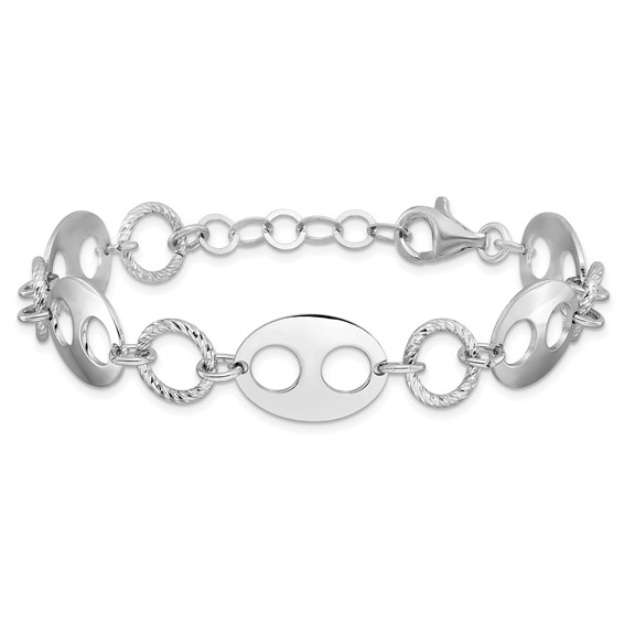 Sterling Silver Rhodium-plated D/C Link  w/1 in ext. Bracelet