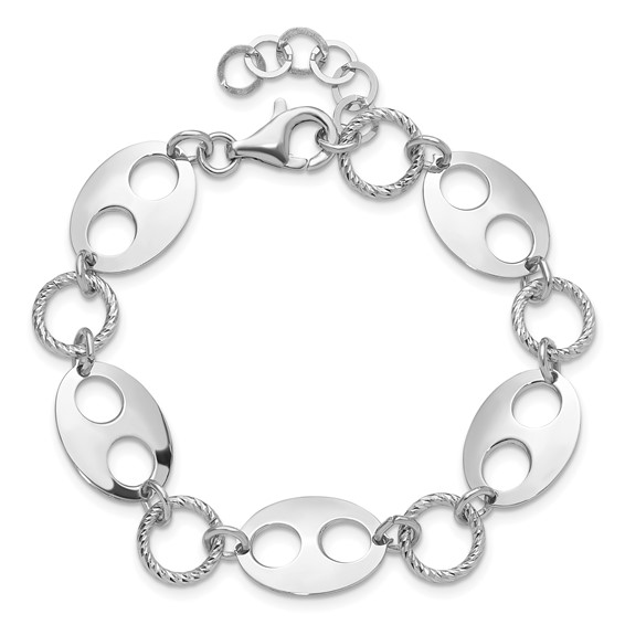 Sterling Silver Rhodium-plated D/C Link  w/1 in ext. Bracelet